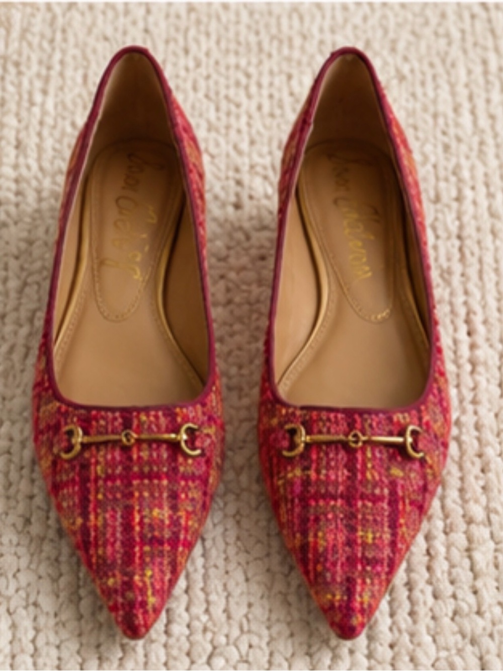 Sam Edelman Fuchsia Tweed Pointed Flats with Gold Bit